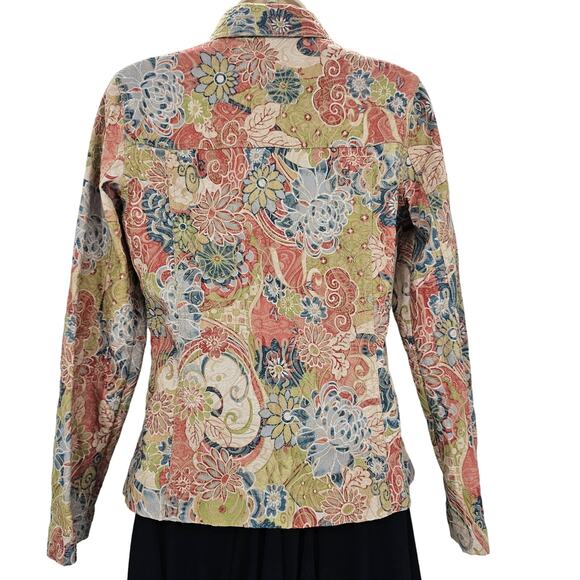 Analogy Womans size S Multicolored Floral Embroidered Denim Jean Jacket Blazer - Picture 4 of 8